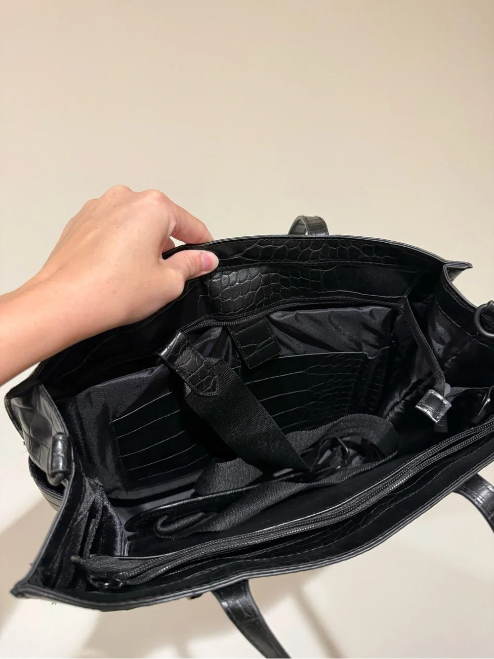 Beis The Work Tote in Black Croc